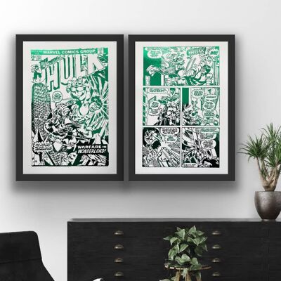 Set of 2, Hulk Comic Book & Comic Cover Foil Prints A4 No Frame