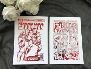 Lot de 2, Iron Man Comic Cover & Comic Strip Foil Prints A5 No Frame 2