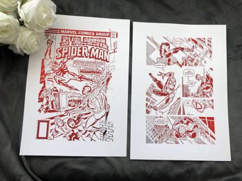 Lot de 2, Spider Man Comic Cover & Comic Strip Foil Prints A4 No Frame 3
