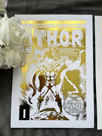 Lot de 2, Thor Comic Cover & Comic Strip Foil Prints A5 No Frame 2