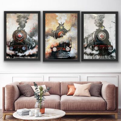 Set of 3 Locomotive Train Prints A3 No Frame