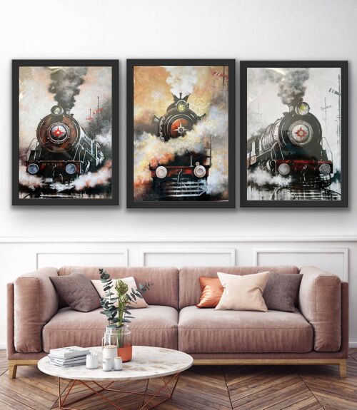 Set of 3 Locomotive Train Prints A4 No Frame