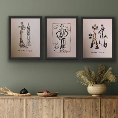 Set of 3 Prints, CoCo Chanel Foil Prints A4 No Frame