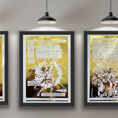Lot de 3, Star Wars Comic Cover Foil Prints A4 No Frame