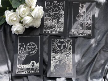 Lot de 4, Tarot Card Foil Prints Noir A4 No Frame Silver 1