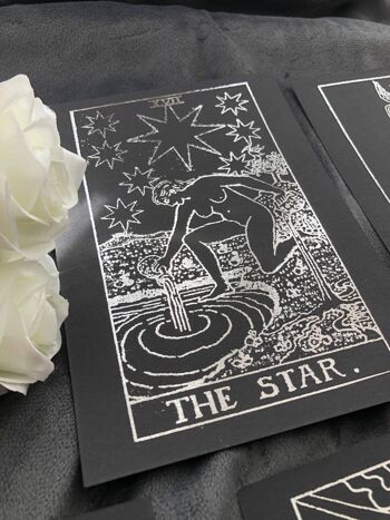 Lot de 4, Tarot Card Foil Prints Noir A4 No Frame Silver 2