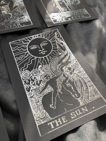 Lot de 4, Tarot Card Foil Prints Noir A4 No Frame Silver 4