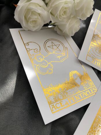 Lot de 4, Tarot Card Foil Prints Blanc A5 No Frame Gold 3