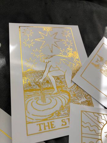 Lot de 4, Tarot Card Foil Prints Blanc A5 No Frame Gold 4