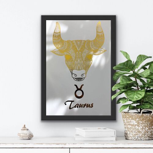 Taurus Star Sign Foil Print A4 No Frame