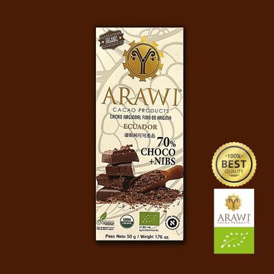 Tablette de chocolat BIO 70% + nibs Arawi