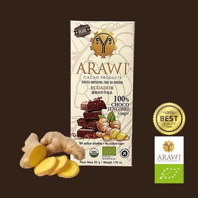 Tablette de chocolat BIO 100%  gingembre Arawi