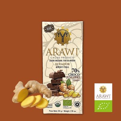 Tablette de chocolat BIO 70%  gingembre Arawi