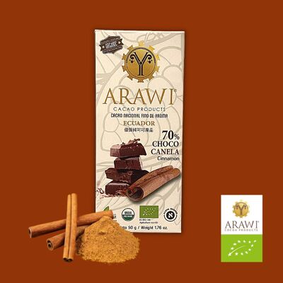 Tablette de chocolat BIO 70%  cannelle Arawi