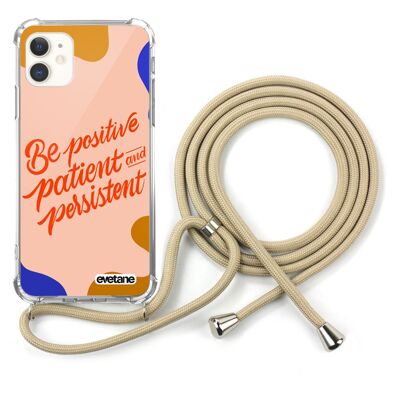 Coque iPhone 11 anti-choc silicone avec cordon Beige - Be Positive