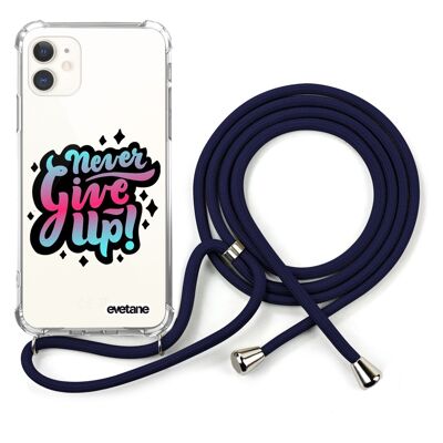 Funda de silicona para iPhone 11 a prueba de golpes con cable azul - Never Give Up