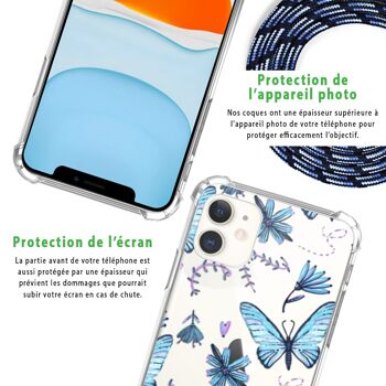 Coque iPhone 11 anti-choc silicone avec cordon bleu - Papillons 6