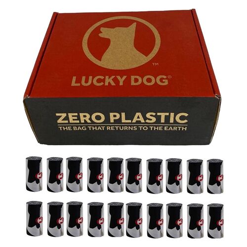 300 Sacs à Déjections Compostables Zero Plastic | Le plus Étanche du Marché | Ramasse Crottes Canine certifié - Lucky Dog