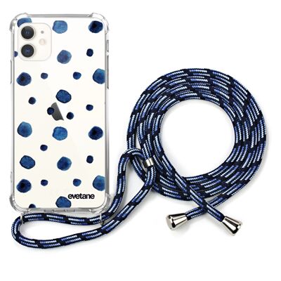 Funda de silicona para iPhone 11 a prueba de golpes con cordón azul - Dots