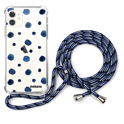 Shockproof iPhone 11 silicone case with blue cord - Dots