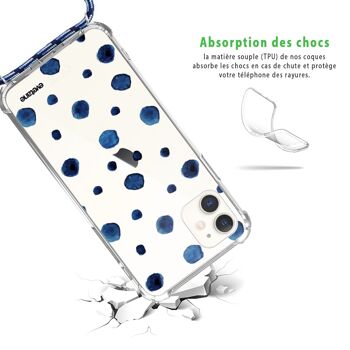 Coque iPhone 11 anti-choc silicone avec cordon bleu - Pois 2