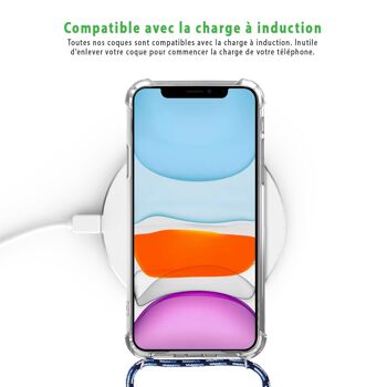Coque iPhone 11 anti-choc silicone avec cordon bleu - Pois 5