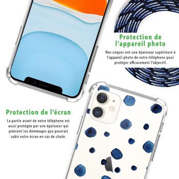 Coque iPhone 11 anti-choc silicone avec cordon bleu - Pois 6