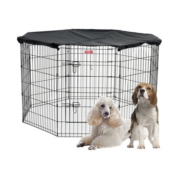 Enclos Moyen Chien avec Couverture | Parc Pliable en Acier | Intérieur Extérieur | Diamètre 183 cm Hauteur 92 cm | Lucky Dog… 1