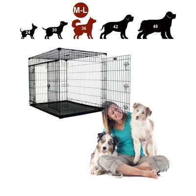 Caisse pour Chiens 91/61/69 Pliable en Métal Inoxydable | Double Portes Coulissantes - Lucky Dog