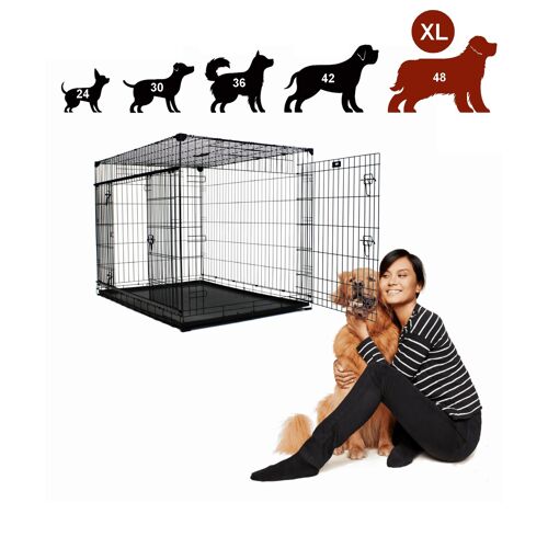 Cage pour Grand Chien 122/76/84 Pliable en Métal Inoxydable | Caisse pour Chiens avec Portes Coulissantes - Lucky Dog