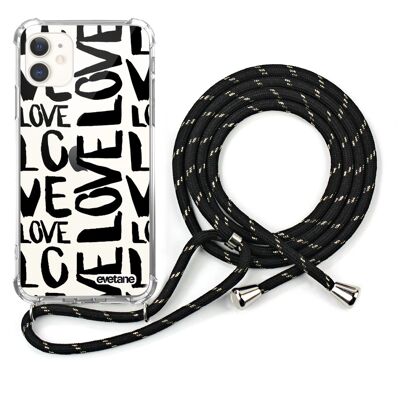 Shockproof silicone iPhone 11 case with black cord - Love
