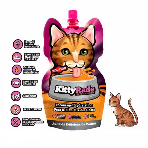 Kittyrade Boisson pour chat enrichie en prébiotiques | Solution d’hydratation et de réhydratation 10x250ml