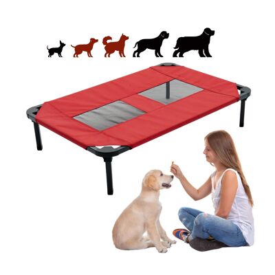 Lit Surélevé pour Moyen Chien | Lit de Camp Chiens avec Pieds Amovibles Cadre en Acier Robuste | Intérieur Extérieur - Lucky Dog (L 88cm x l 58 cm x H 19 cm, Rouge)