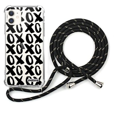 Funda iPhone 11 de silicona a prueba de golpes con cordón negro - XOXO