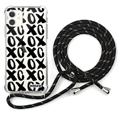Shockproof silicone iPhone 11 case with black cord - XOXO