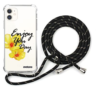 Stoßfeste iPhone 11 Silikonhülle mit schwarzer Schnur - Genießen Sie Ihren Tag