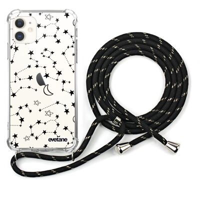 Funda de silicona para iPhone 11 a prueba de golpes con cordón negro-Estrellas