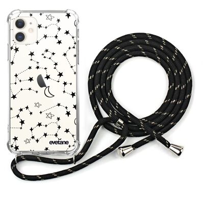 Coque iPhone 11 anti-choc silicone avec cordon noir-Étoiles