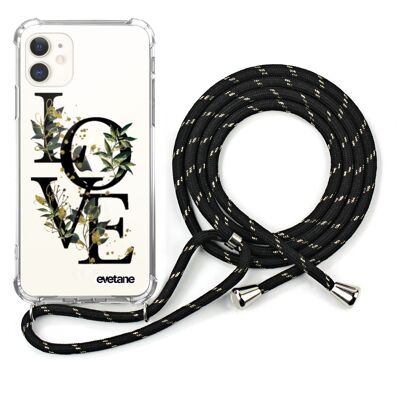 Silicone case iPhone 11 shockproof with black cord - Love Bamboo