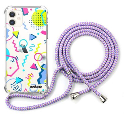 Shockproof iPhone 11 silicone case with purple cord - Fantasy patterns