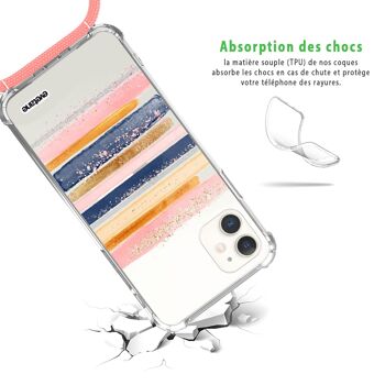Coque iPhone 11 anti-choc silicone avec cordon rose- Traits de Peinture 2