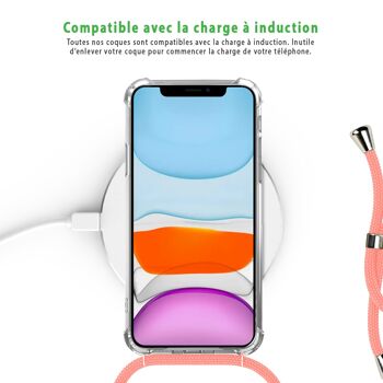 Coque iPhone 11 anti-choc silicone avec cordon rose- Traits de Peinture 5