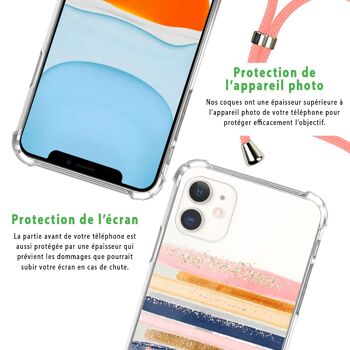 Coque iPhone 11 anti-choc silicone avec cordon rose- Traits de Peinture 6