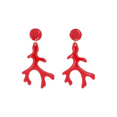 Small Red Coral Branch Drop Earrings