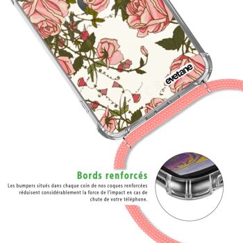 Coque iPhone 11 anti-choc silicone avec cordon rose-Fleurs de Rosiers 3