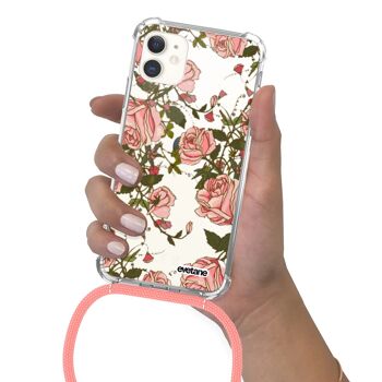 Coque iPhone 11 anti-choc silicone avec cordon rose-Fleurs de Rosiers 4