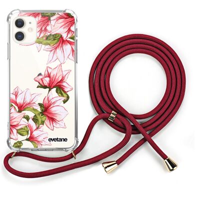 Shockproof iPhone 11 silicone case with red cord - lily