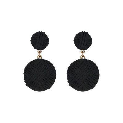 Small Black Woven Disc Drop Earrings