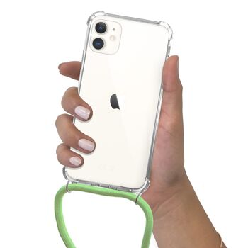 Coque iPhone 11 anti-choc silicone avec cordon vert fluo et phosphorescent 2