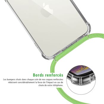 Coque iPhone 11 anti-choc silicone avec cordon vert fluo et phosphorescent 4